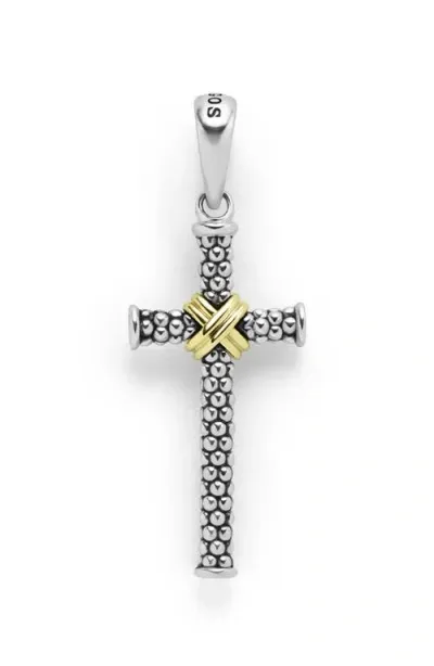 Lagos Men's 18k Yellow Gold Sterling Silver Anthem Caviar Bead X Cross Pendant - Exclusive