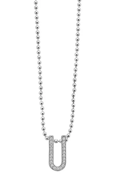 Lagos Sterling Silver Caviar Spark Diamond U Pendant Necklace, 16-18