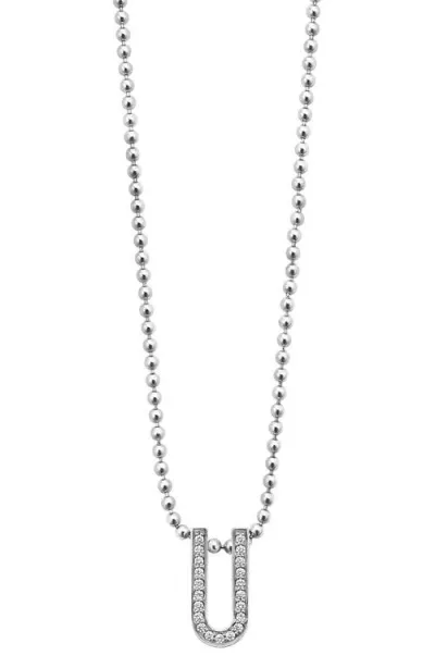 Lagos Sterling Silver Caviar Spark Diamond U Pendant Necklace, 16-18