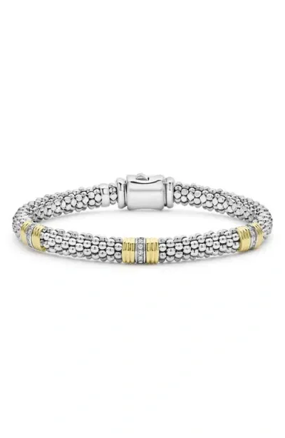 Lagos Signature Caviar Diamond Station Bracelet In Two-tone