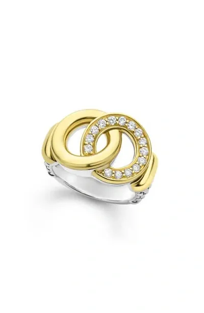 Lagos Two Tone Interlocking Diamond Statement Ring, 0.34 Ct. T. W. In Gold/silver