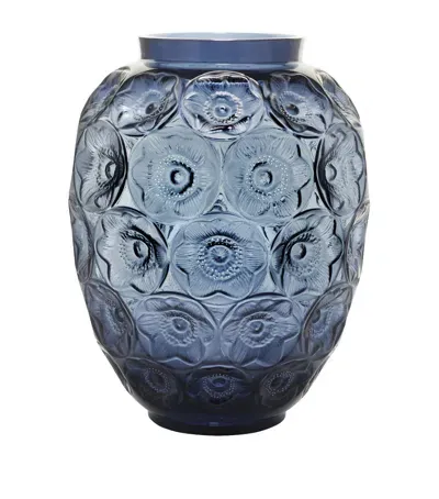 Lalique Anemone Grand Vase In Blue