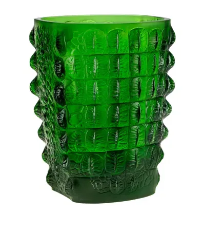 Lalique Crystal Crocodile Vase In Green