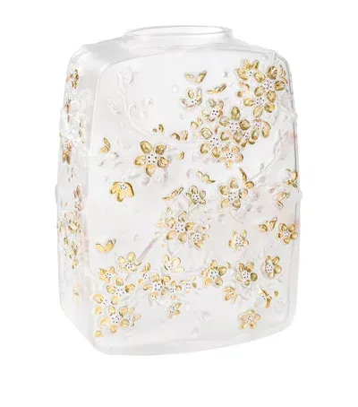 Lalique Gold-stamped Cherry Blossom Vase In Gray