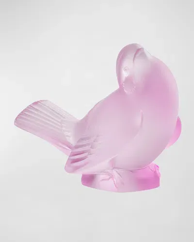 Lalique Sparrow With Head Up Crystal Figure, Pink Luster In Rose Nebula