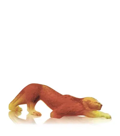 Lalique Zeila Panther Sculpture In Orange