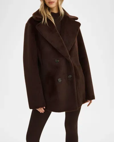 Lamarque Camille Faux Fur Double-breasted Reversible Coat In Mahogany