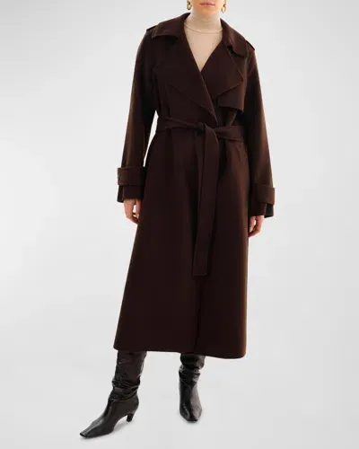 Lamarque Margaret Double-face Wool Wrap Trench Coat In Dark Brown