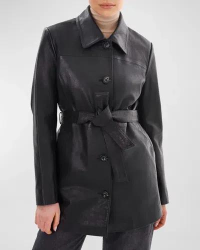 Lamarque Marlowe Belted Leather Coat In Black