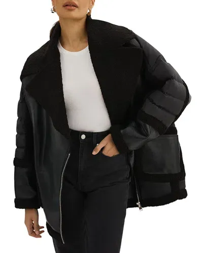 Lamarque Mixed Media Puffer Jacket In Black