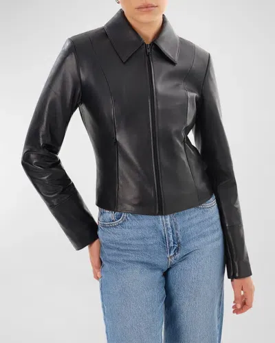 Lamarque Oceana Fitted Leather Jacket In Black