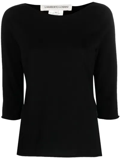 Lamberto Losani Boat-neck Cotton Jumper In Black