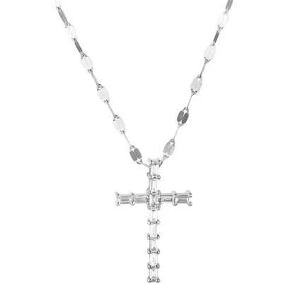 Lana Baguette Diamond Cross Pendant Necklace In Metallic