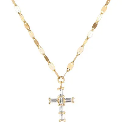 Lana Baguette Diamond Mini Cross Pendant Necklace In Gold