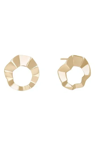 Lana Geometric Crinkle Stud Earrings In Yellow Gold