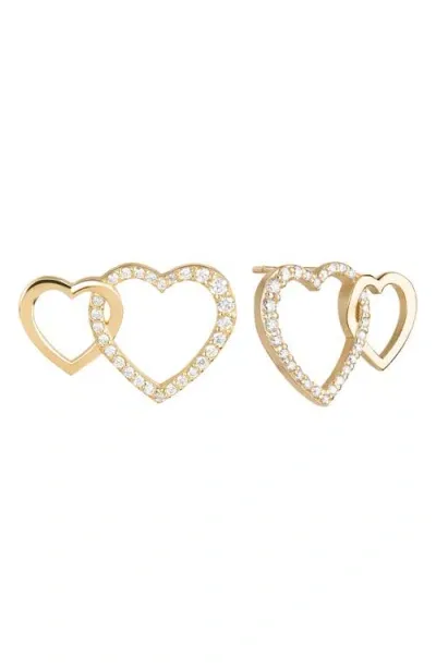 Lana Interlocking Diamond Heart Stud Earrings In Gold