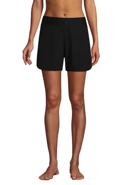 Lands' End 5" Quick Dry Elastic Waist Board Shorts Swim Cover-up Shorts With Panty In Black