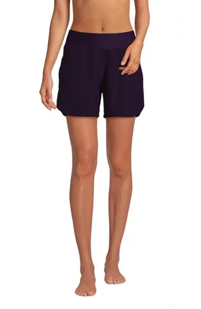 Lands' End 5" Quick Dry Elastic Waist Board Shorts Swim Cover-up Shorts With Panty In Blackberry