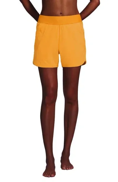 Lands' End 5" Quick Dry Elastic Waist Board Shorts Swim Cover-up Shorts With Panty In Sweet Mango