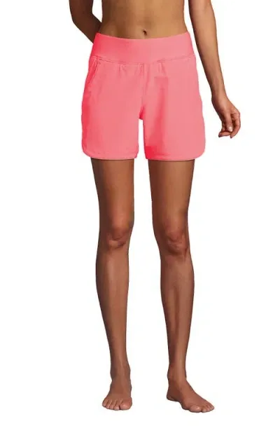 Lands' End 5" Quick Dry Elastic Waist Board Shorts Swim Cover-up Shorts With Panty In Wood Lily