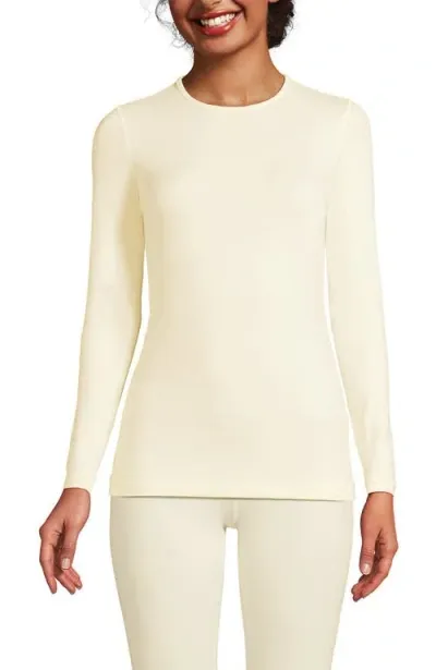 Lands' End Baselayer Cozy Thermaskin Crewneck Top In Fresh Ivory