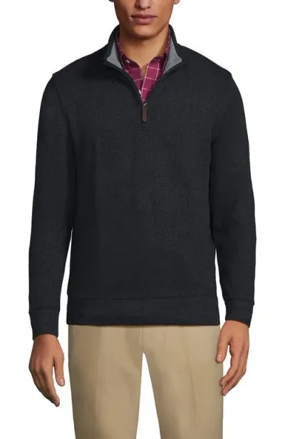 Lands' End Bedford Rib Quarter Zip Sweater In Dark Charcoal Heather