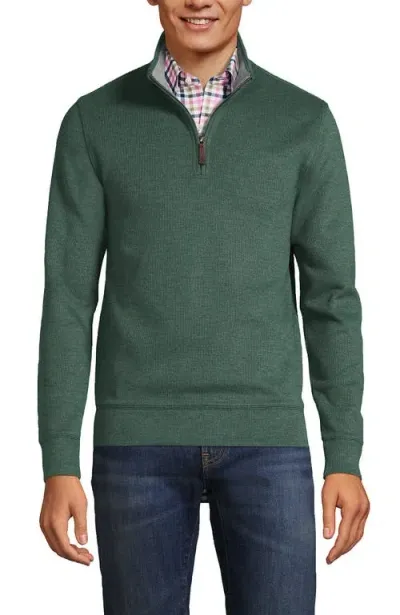 Lands' End Bedford Rib Quarter Zip Sweater In Deep Woodland Green Heather