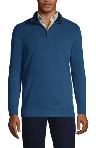 Lands' End Bedford Rib Quarter Zip Sweater In Evening Blue