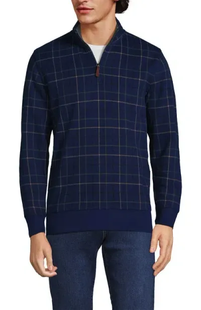 Lands' End Bedford Rib Quarter Zip Sweater In Navy/estate Green Plaid