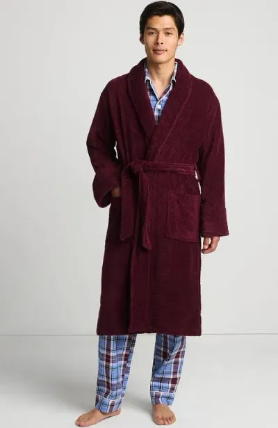 Lands' End Calf Length Turkish Terry Robe In Rich Burgundy