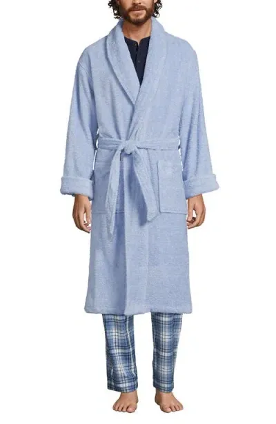 Lands' End Calf Length Turkish Terry Robe In Soft Blue Haze