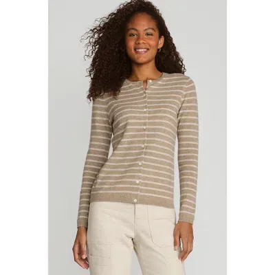 Lands' End Cashmere Cardigan Sweater In French Pecan Dual Stripe