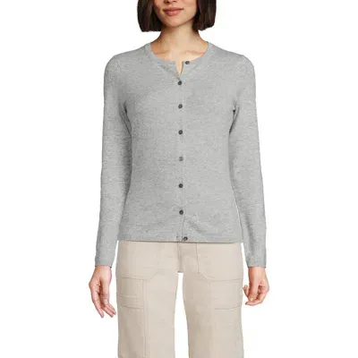 Lands' End Cashmere Cardigan Sweater In Light Gray Heather