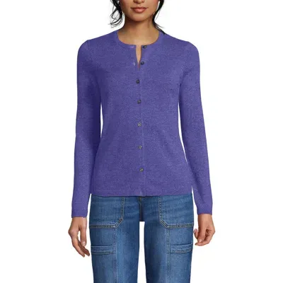 Lands' End Cashmere Cardigan Sweater In Rich Periwinkle Heather