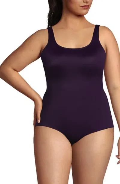 Lands' End Plus Size Chlorine Resistant Soft Cup Tugless Sporty One Piece Swimsuit In Blackberry