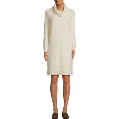 Lands' End Cozy Lofty Cowl Neck Sweater Dress In Fresh Ivory