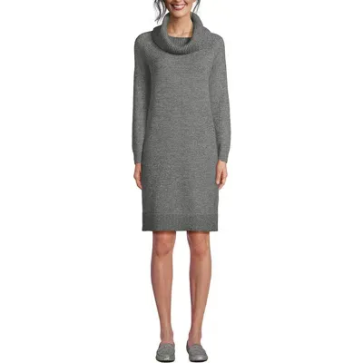 Lands' End Cozy Lofty Cowl Neck Sweater Dress In Pewter Heather