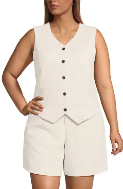 Lands' End Crepe Button Front Vest In Warm Ivory