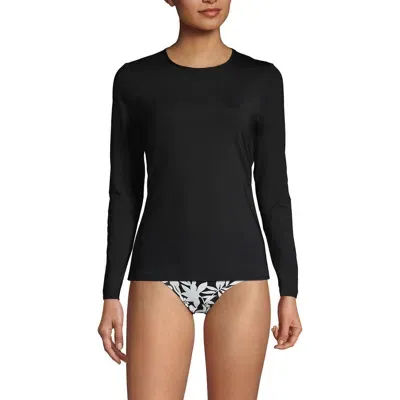 Lands' End Crew Neck Long Sleeve Rash Guard Upf 50 Sun Protection Swim Tee In Black