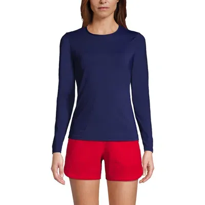 Lands' End Crew Neck Long Sleeve Rash Guard Upf 50 Sun Protection Swim Tee In Deep Sea Navy