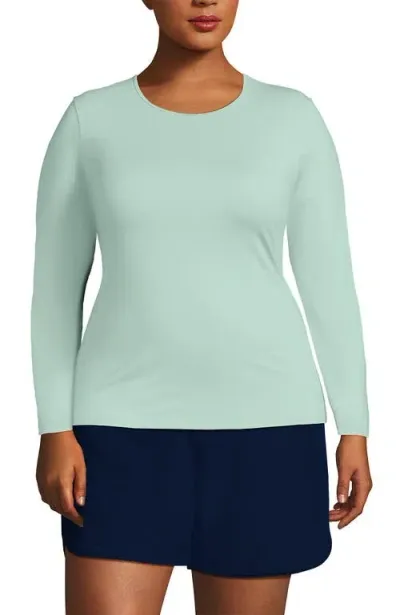 Lands' End Plus Size Crew Neck Long Sleeve Rash Guard Upf 50 Sun Protection Swim Tee In Mint Cream