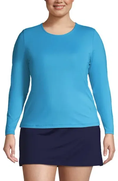 Lands' End Plus Size Crew Neck Long Sleeve Rash Guard Upf 50 Sun Protection Swim Tee In Turquoise