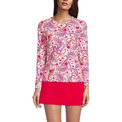 Lands' End Crew Neck Long Sleeve Rash Guard Upf 50 Sun Protection Swim Tee In Wood Lily Multi Floral Paisley