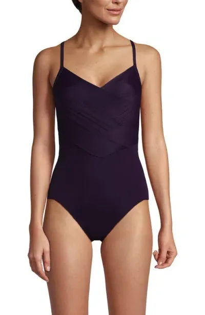 Lands' End D-cup Slender Suit Pleated X-back One Piece Swimsuit In Blackberry