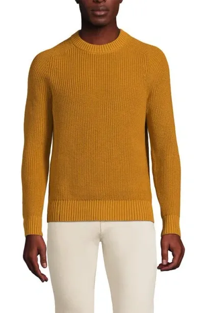 Lands' End Drifter Cotton Crewneck Sweater In Harvest Gold