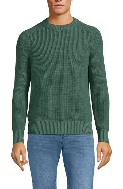 Lands' End Drifter Cotton Crewneck Sweater In Washed Evergreen