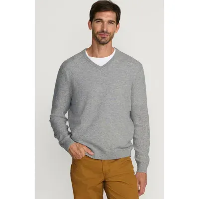 Lands' End Fine Gauge Cashmere V-neck Sweater In Light Gray Heather