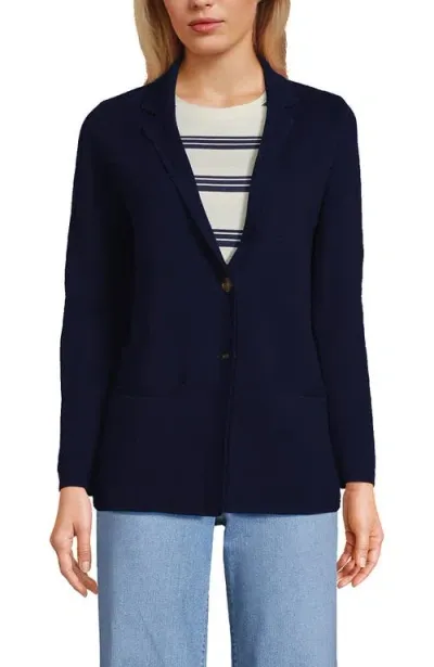 Lands' End Fine Gauge Cotton Button Front Blazer Sweater In Deep Sea Navy