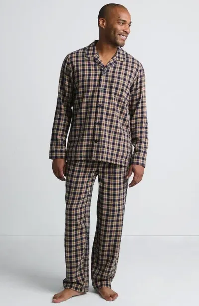 Lands' End Flannel Pajama Set In Radiant Navy/khaki Plaid