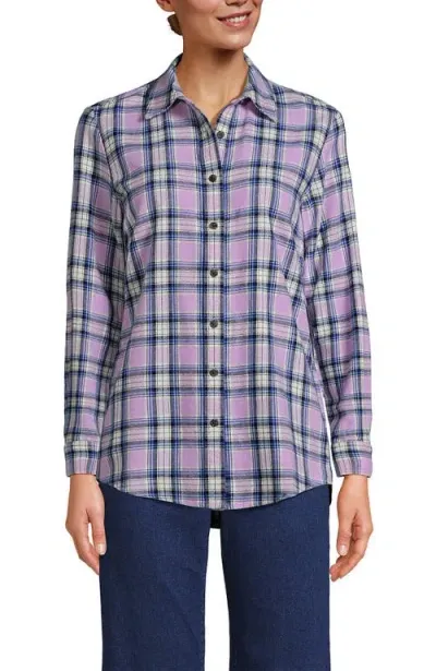 Lands' End Plus Size Flannel Boyfriend Fit Long Sleeve Shirt In Blushed Lilac Plaid